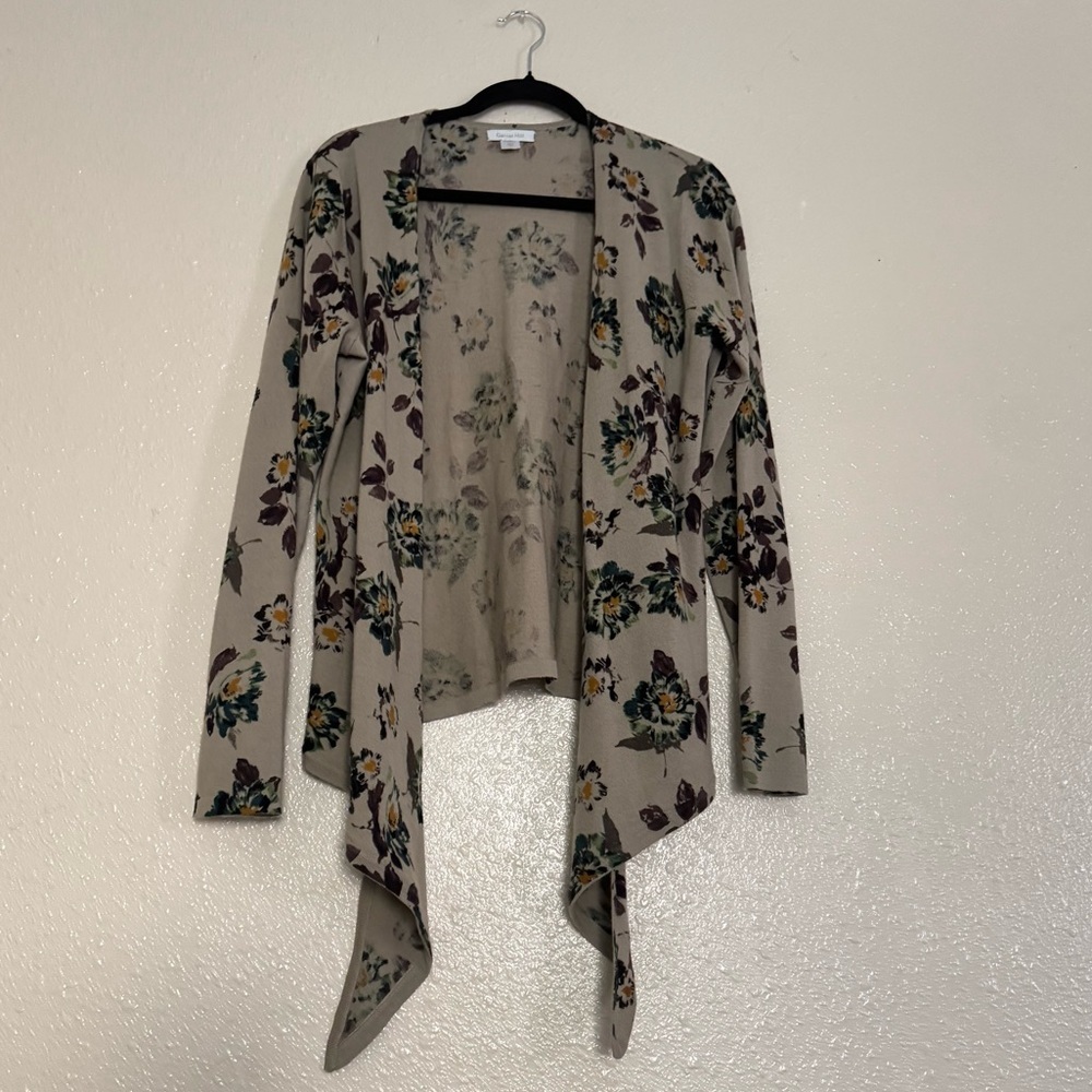 Garnet Hill 100% Merino Wool Boho Floral Open Front Cardigan